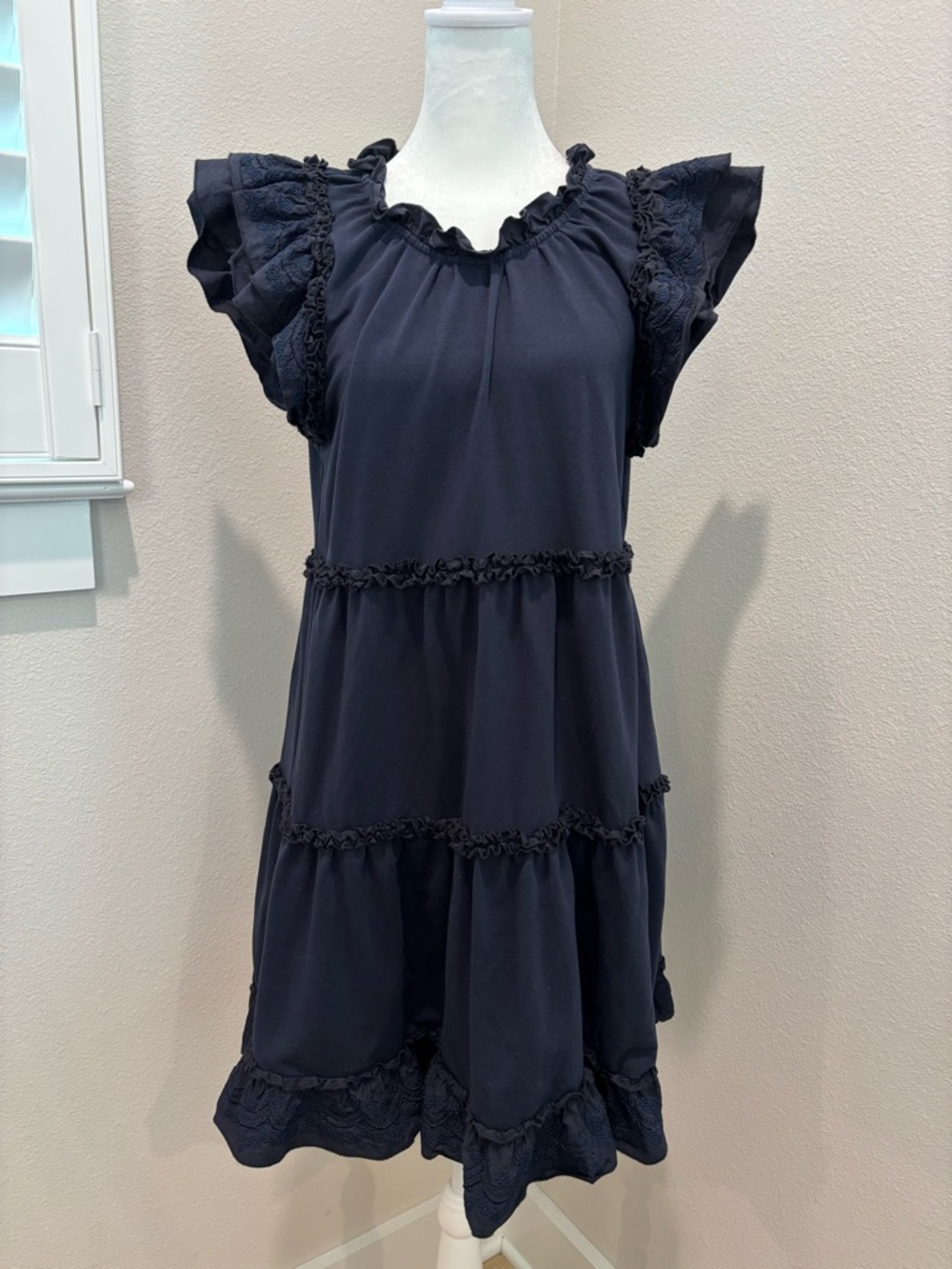 Sundays Navy Ruffle Tiered Mini Dress